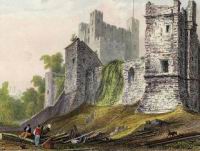 Rochester Castle, peinture de J. Le Keux d'apres W. H. Bartlett, 1828